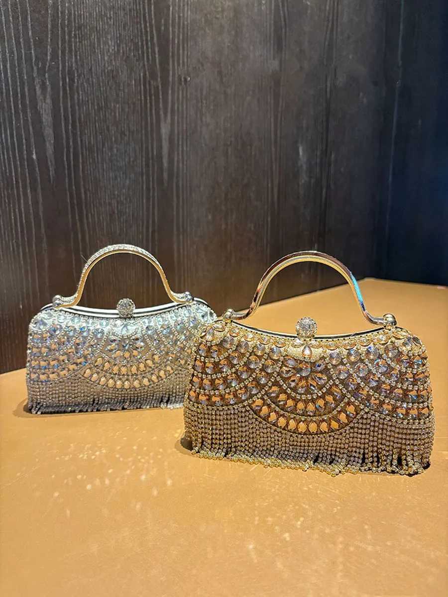 Diamond Evening Clutch Bag Golden Tassel Handbag Boutique Novelty Metallic Rhinestone Purses And Handbags Bridal Wedding Party M250625