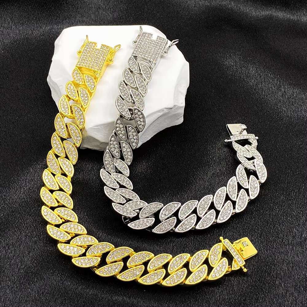 High Quality Men Cuban Chain Necklace Iced Out of Miami Crystal Hip Hop Rap Jewelry Necklace Bracelet