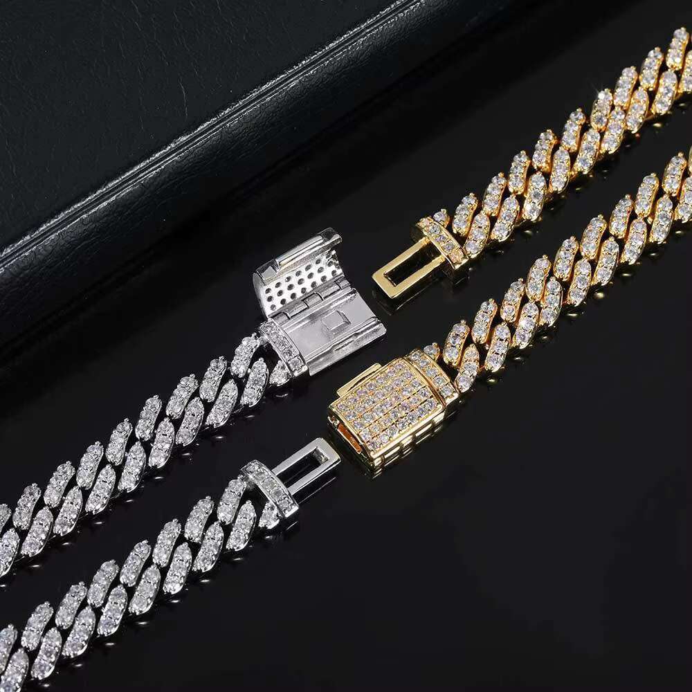 Hip Hop 8mm Iced Out Miami Cuban Link Chain Necklace for Men Gold-Plated 925 Silver VVS Moissanite Diamond Fine Jewelry