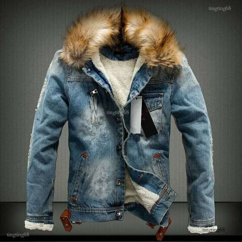 Winter Mens Denim Jackets Fleece Thick Warm Jeans Jacket Men's Fur Hooded Outerwear Wool Liner Thicken Cowboy Windbreaker Coats 201114