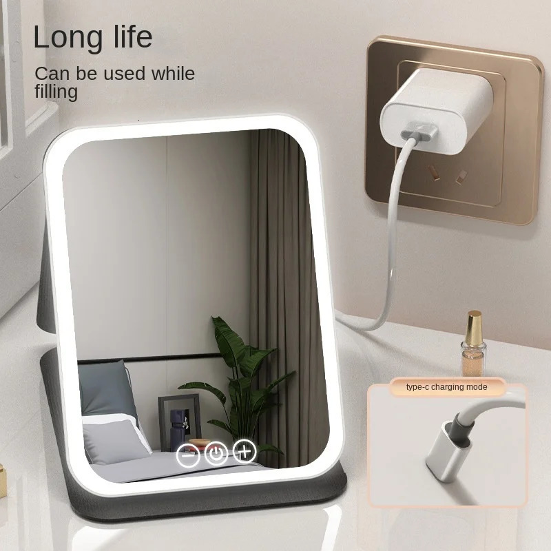 Rechargeable LED Makeup Mirror with Touch Control 3 Color Lights Portable Foldable Magnifying Vanity Mirror Travel Home Office 250625