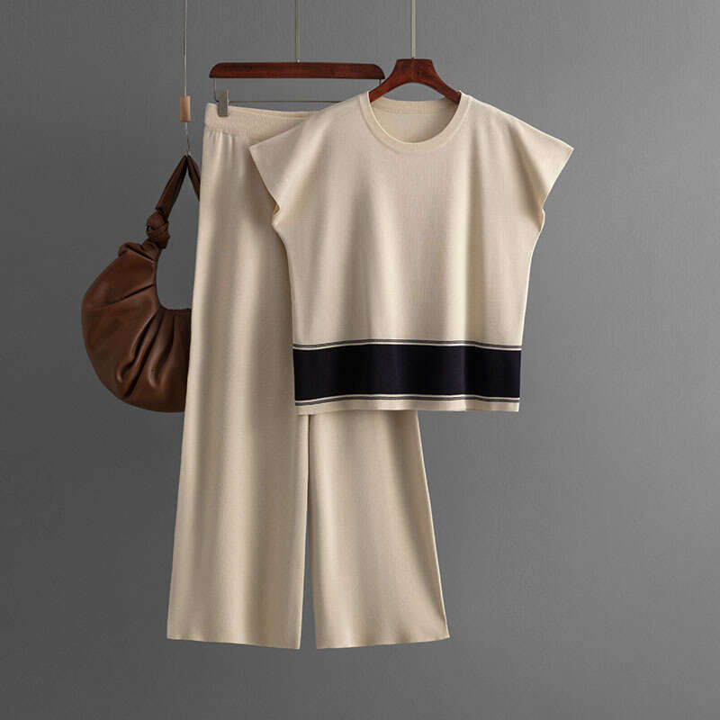 2024 Plus Size Women's Knit Sweater Loose Slimming High Waist Wide Leg Pants Fashion Two-Piece Set