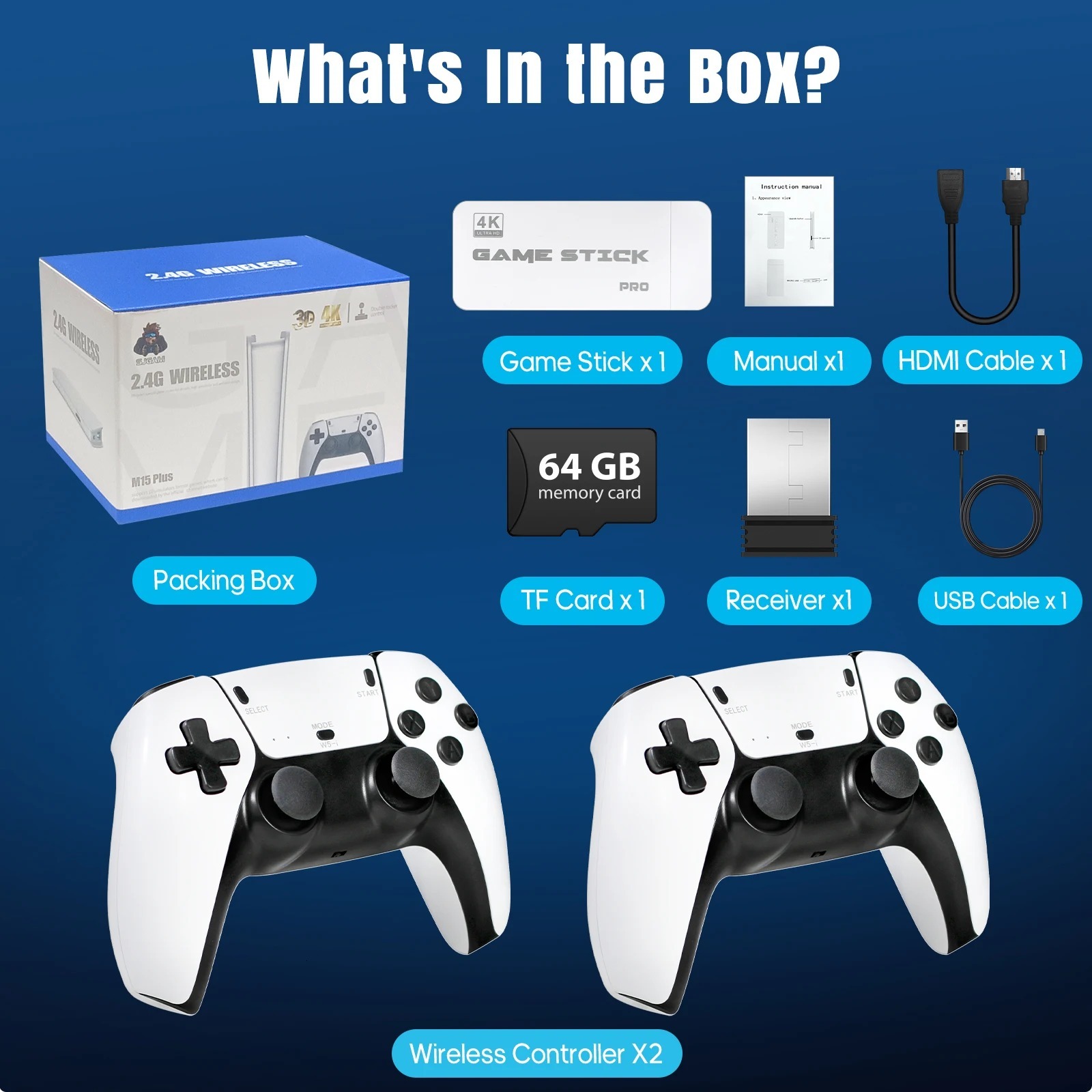 M15 4K Mini Consoles Retro Handheld 20000 Games Player HD Video Game Stick 2.4G Double Wireless Controlle