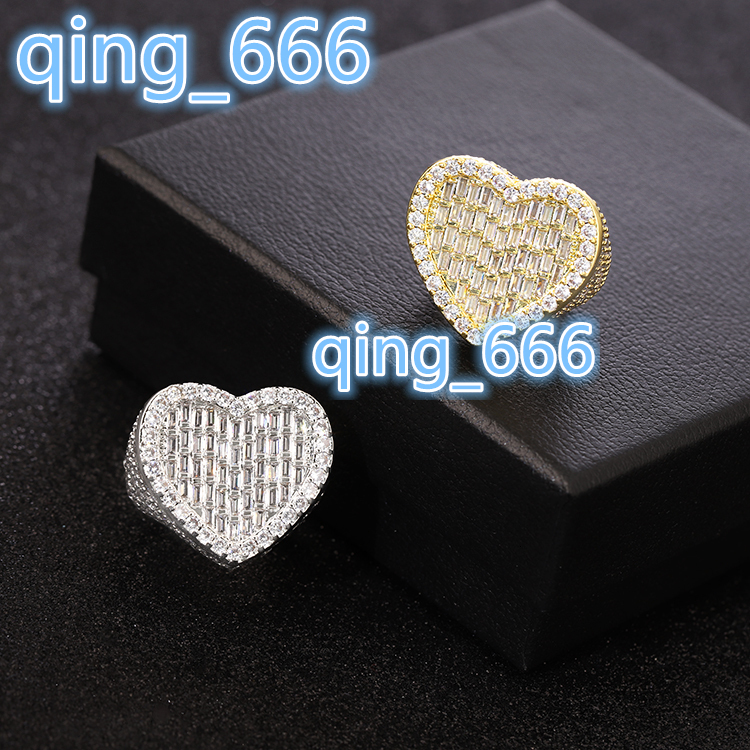 Fashion Men Women Cuban Ring 925 Solid Silver D White Baguette Moissanite Heart Ring Hip Hop Cuban Ring Fine Jewelry