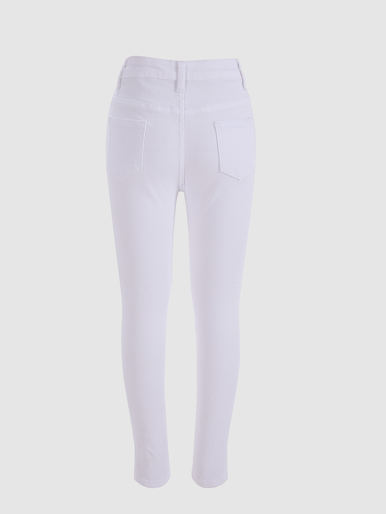 Children's White Denim Tight Pants with Black Devil Face Pattern for Halloween