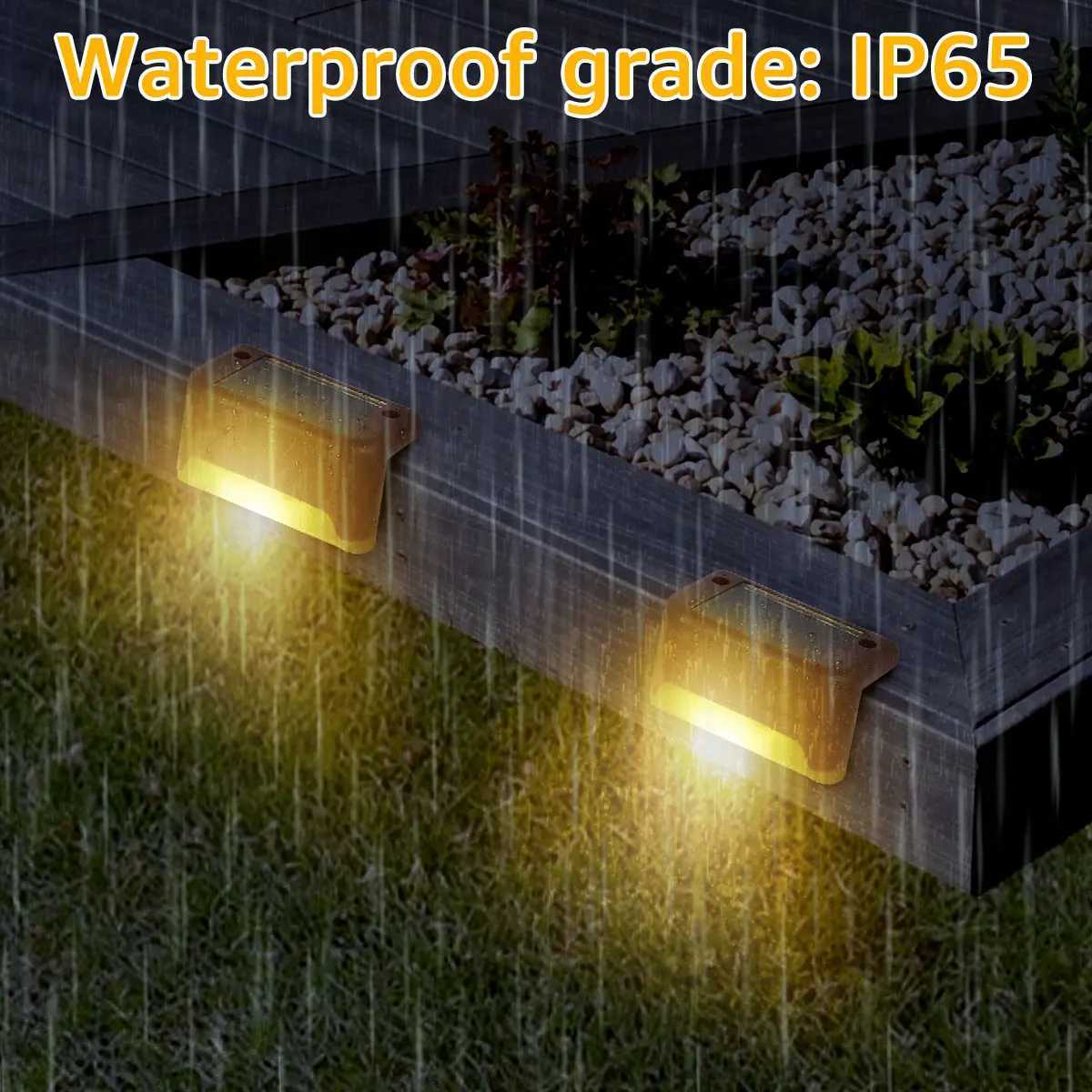 Warm White Solar Fence Lamp LED Solar Step Lamp Outdoor Step Light Waterproof Garden Decor Lamp for Patio Stairs Railing Pathway XJ250624