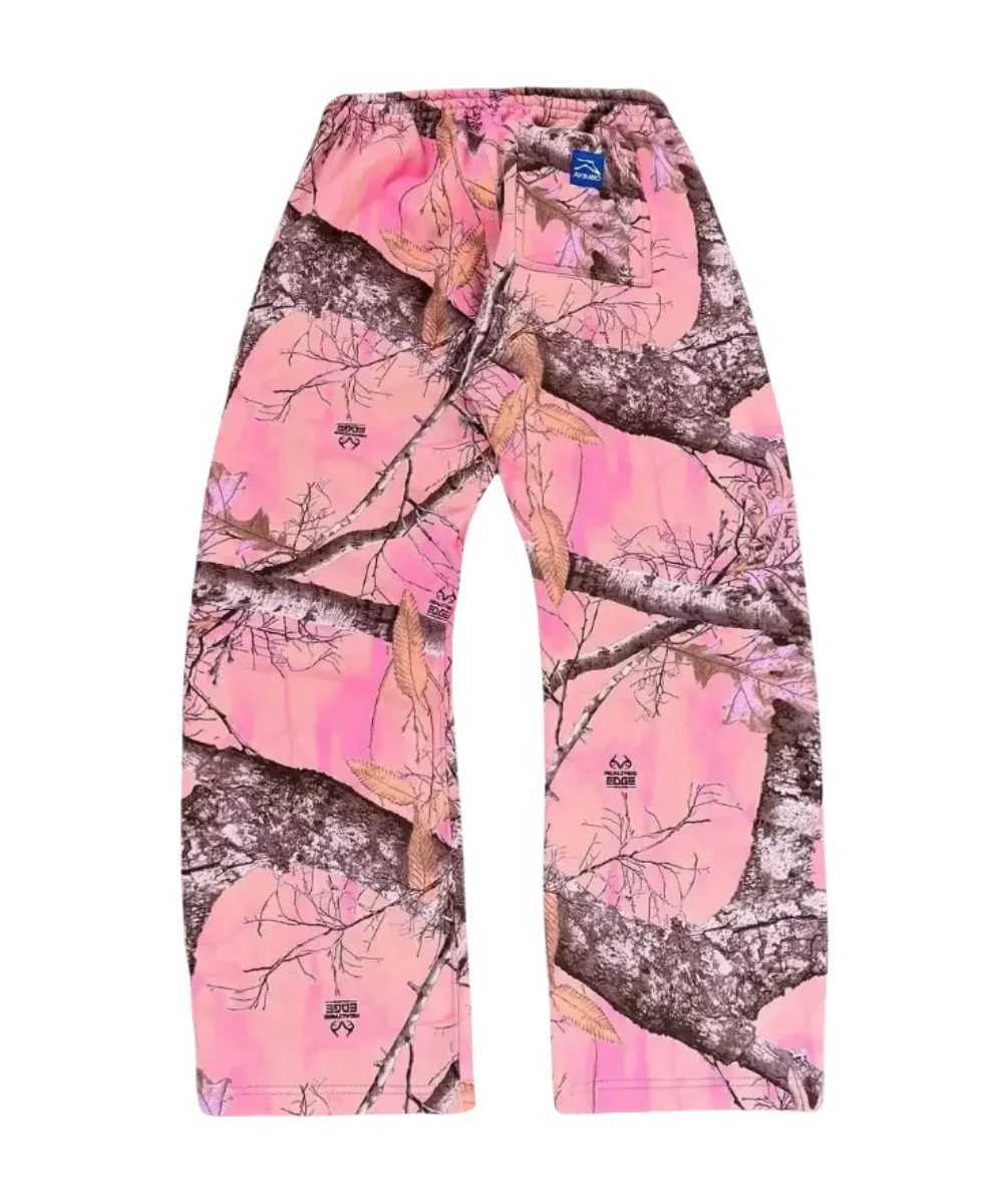 Akimboclub Fashion Pink Straight Leg Pants Hip Hop Leaves Trend Hooded Men Sweat Pants Drawstring Casual Sports Pants Streetwear X250625