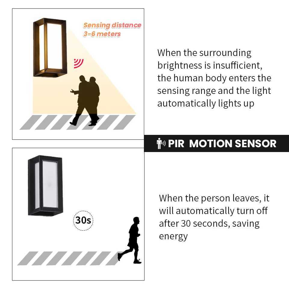 LED Wall Lamp Outdoor Lamp Presence Sensor Lamp Waterproof AC85-265V 16/30W Wall Light Garden Porch Balcony For Home Accessories XJ250624