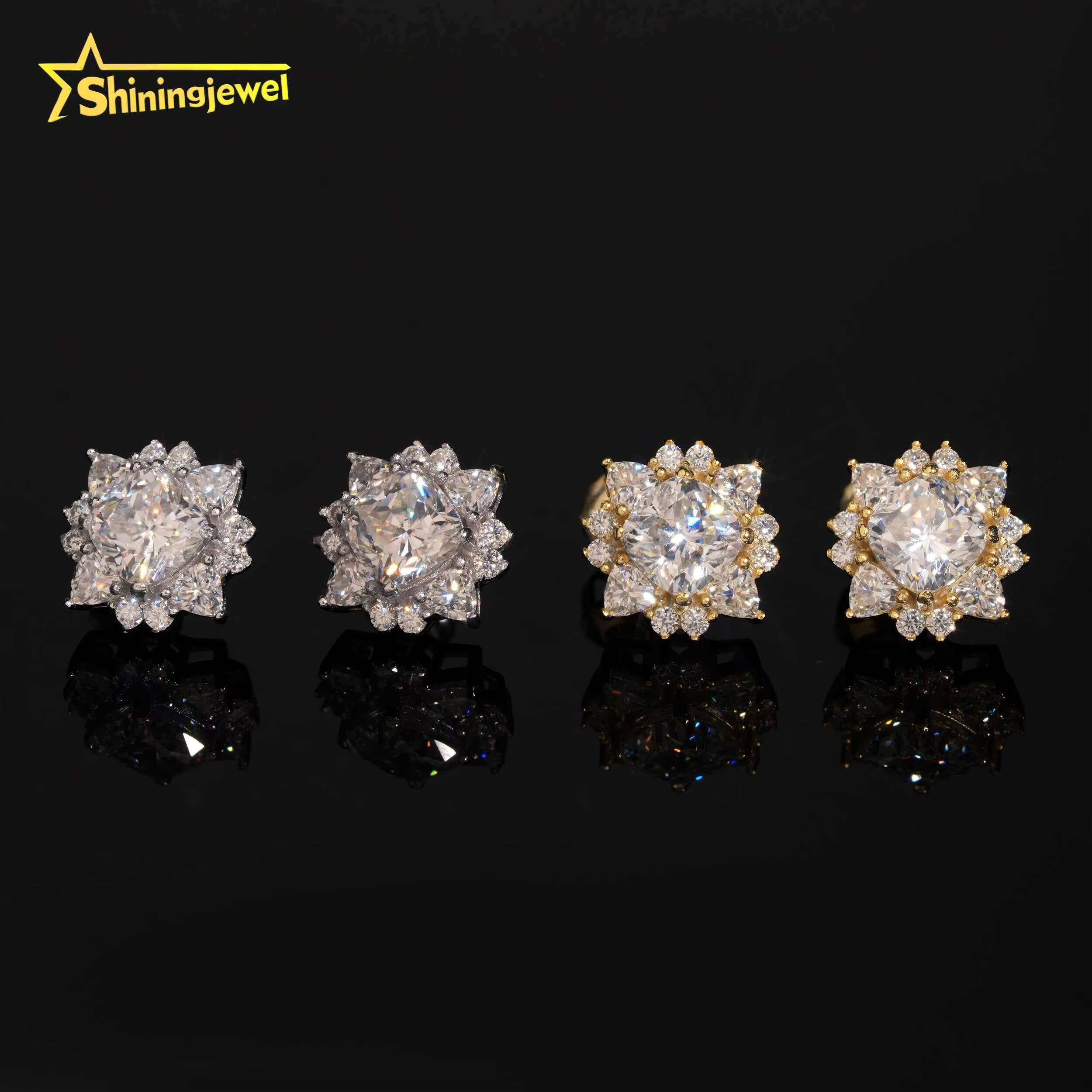 Popular Hip Hop Flower Stud Earrings Simple and Stylish Earring Cushion Cut Moissanite 925 Silver Stud Earrings for Wedding