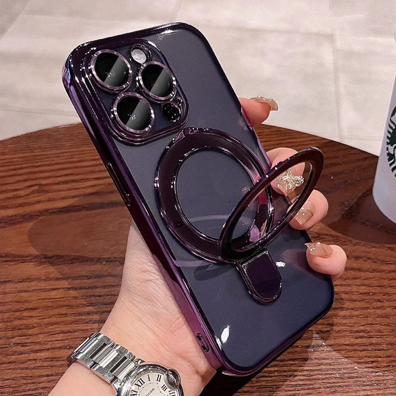 Clear Plating Magnetic Ring Bracelet Stand For Magsafe Case Soft TPU Shockproof Cover With Camera Lens Film Protector for iPhone 17 16 15 14 13 12 11 Pro Max XR X XS 8 7 Plus