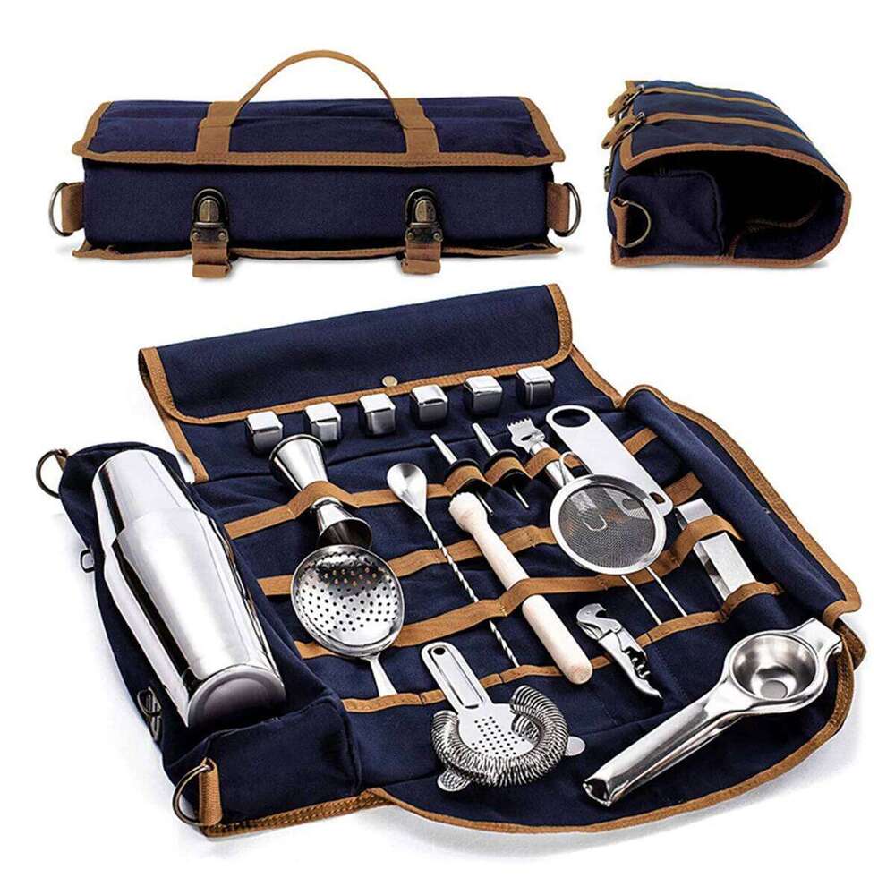 Hot Selling Bartender Portable Multifunctional Kit Canvas Tool Professional Mixer Bag Tail Shaker Wine Set With Buckle Designer Bags