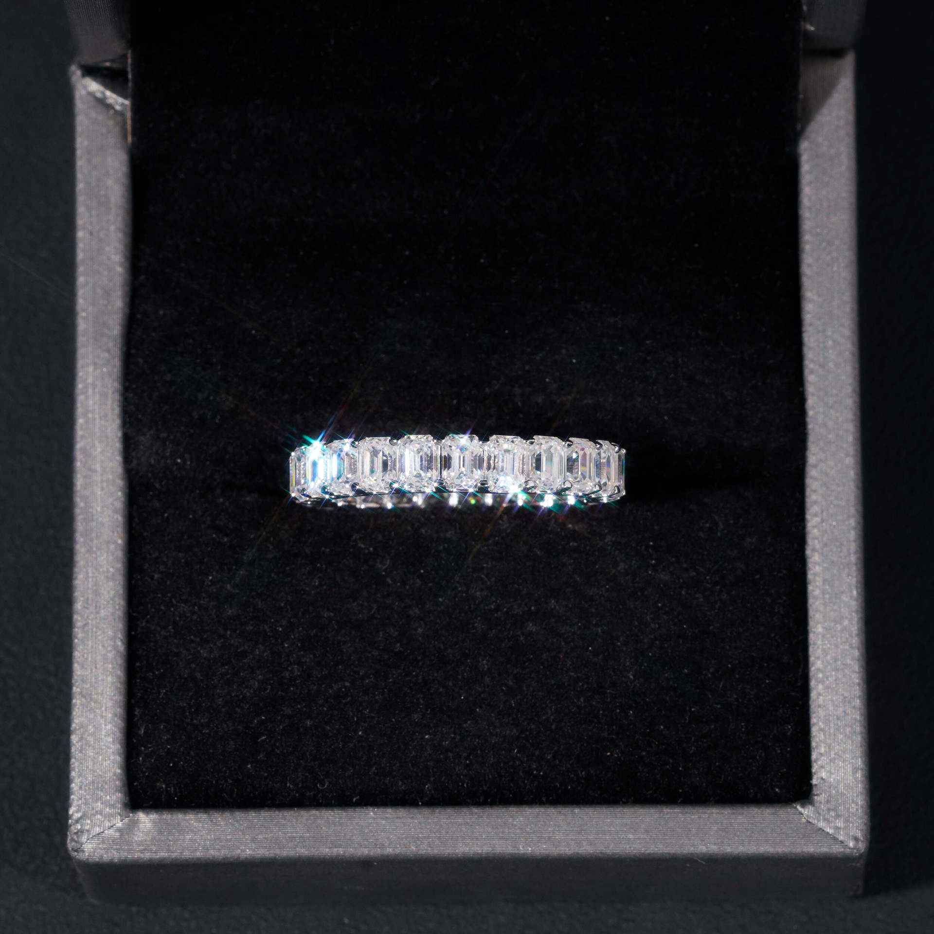 Luxury Emerald Cut Moissanite Band Rings 18k Gold Plated 925 Sterling Silver Colorful Diamonds Rings Christmas Gift