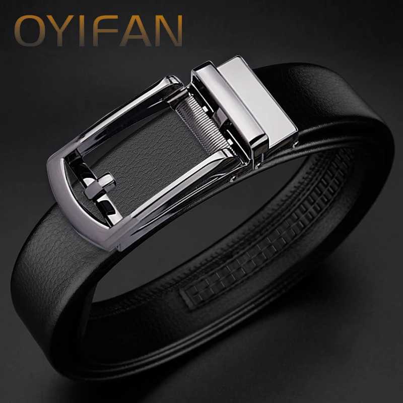 OYIFAN Belt for Men Automatic Genuine Leather Belt Men Leather Ratchet Adjustable Real Ratchet Leather Dress Designer W250625