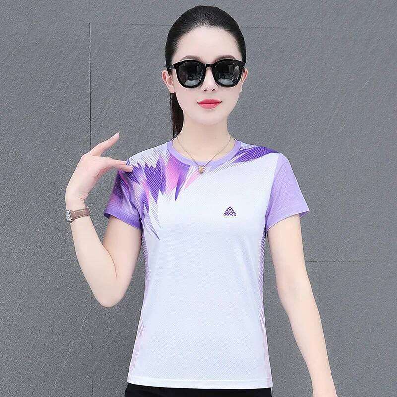 New 2025 Women's Summer Sportswear Ice Silk round Neck Short Sleeve T-Shirt Running Top Breathable Sun Protection Fashionable