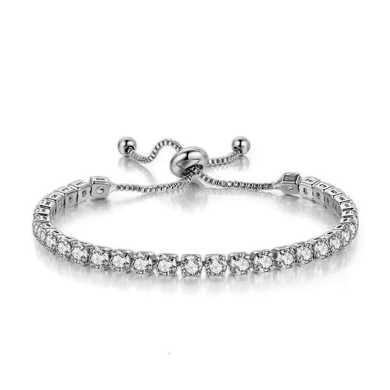 Adjustable 925 Silver Inlaid Moissanite Tennis Bracelet 3-4-5-6.5mm Trendy Gold Plated Bangle