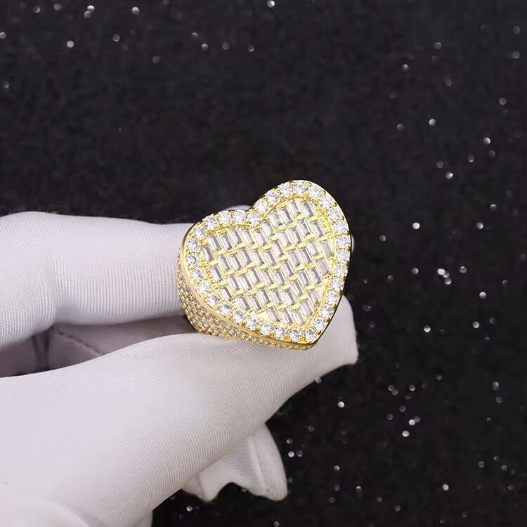Fashion Men Women Cuban Ring 925 Solid Silver D White Baguette Moissanite Heart Ring Hip Hop Cuban Ring Fine Jewelry