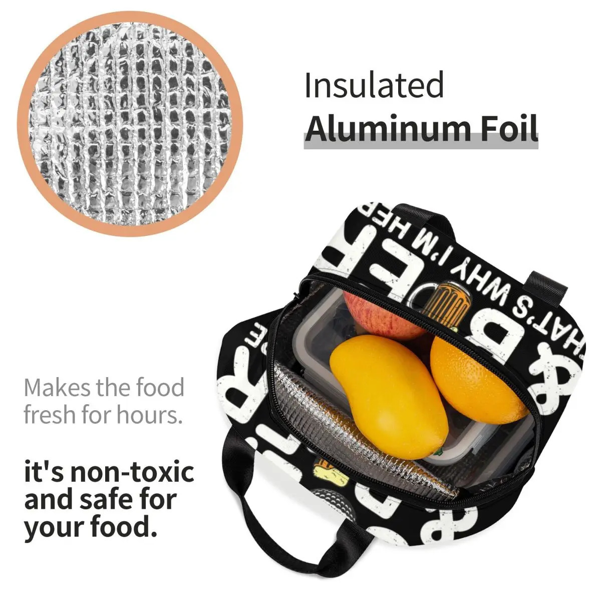 Golf And Beer Insulated Lunch Bag for Women Resuable Sports Golfing Golfer Thermal Cooler Bento Box Office Work School 250624