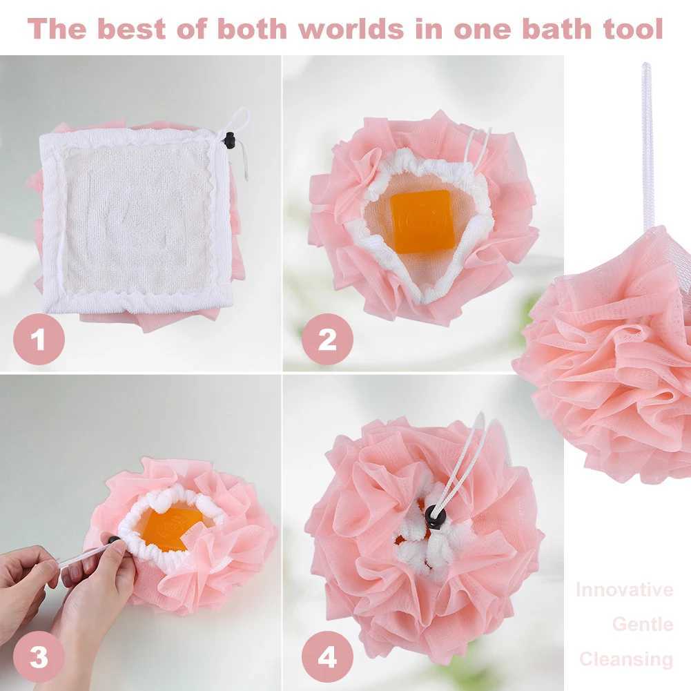 2 in 1 Bath Loofah Sponge with Drawstring Bath Ball Bath Loofah Shower Washcloth Set for Women Men R250625