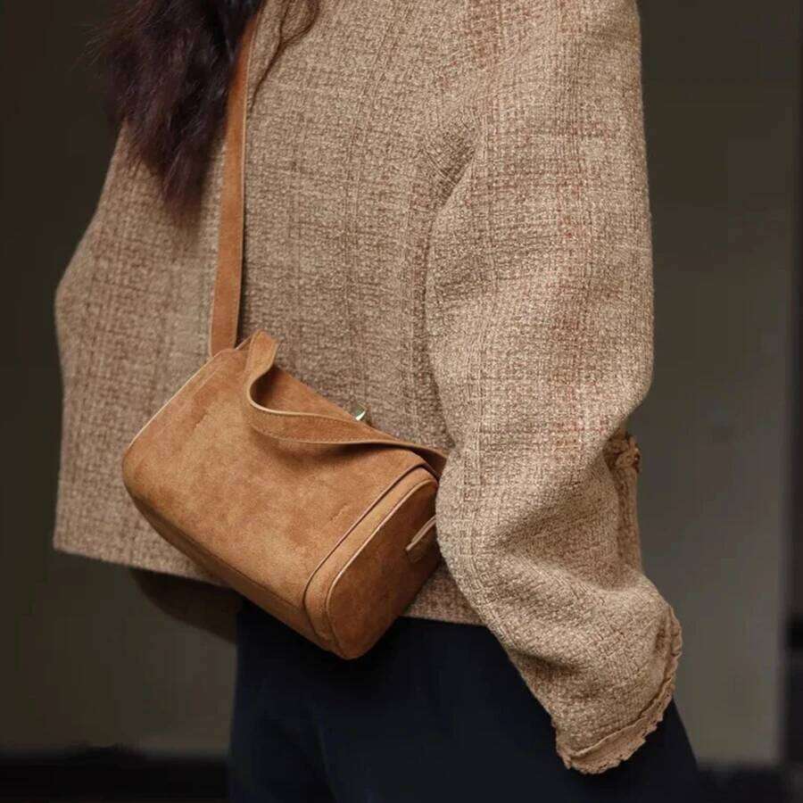Vintage Suede Box Shoulder For Women Cover Small Square Crossbody Bag Classic Solid Color Underarm Bags Design Totes