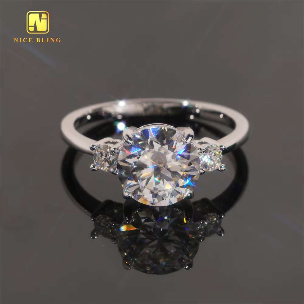 8mm 9mm Round Brilliant Cut Classic Jewelry Eternity Moissanite Engagement Ring for Women Wedding Ring 925 Silver Diamond Rings