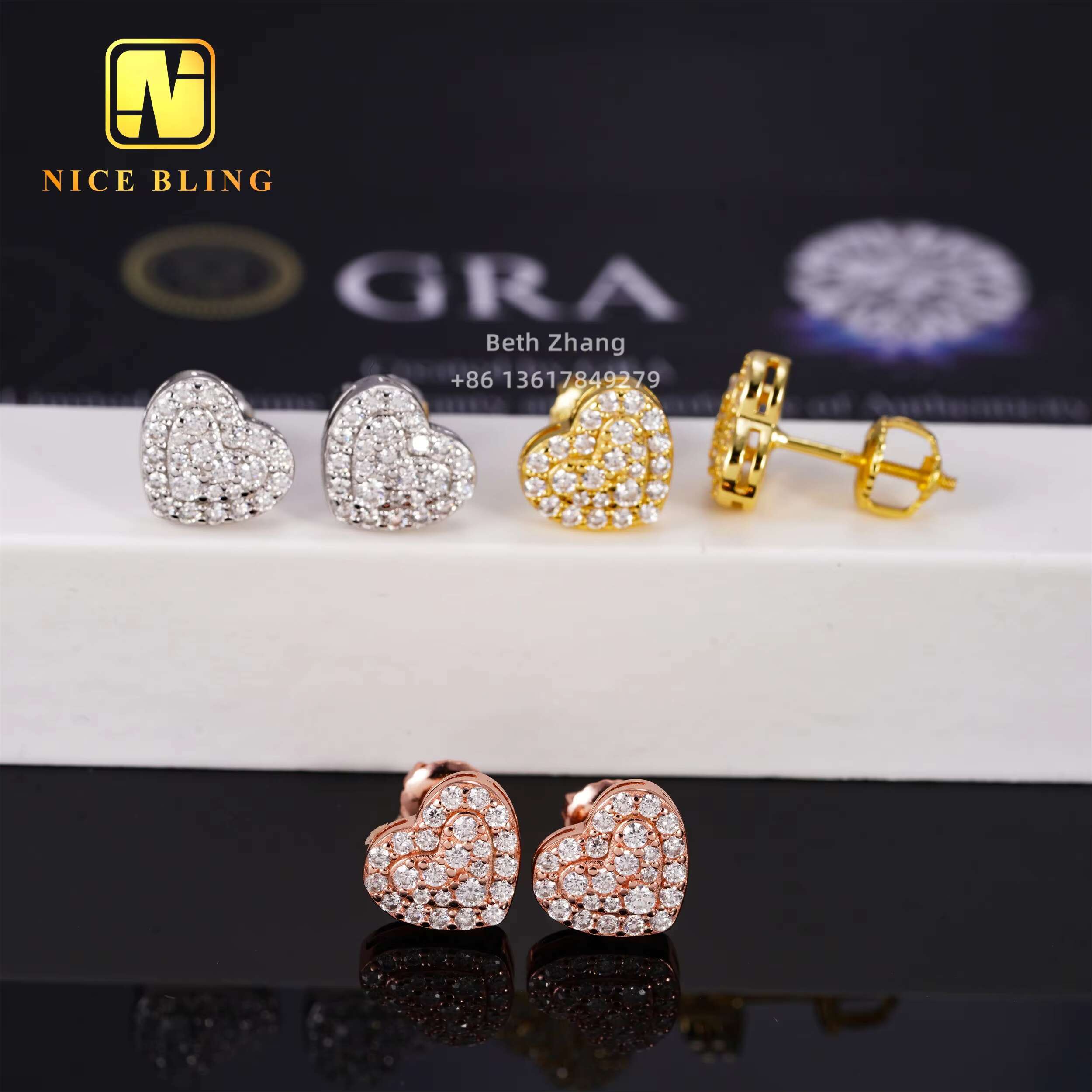 Screw Back Heart Shape Earrings VVS Moissanite Jewelry Unisex Hip Hop Diamond Ear Studs With GRA Certificate