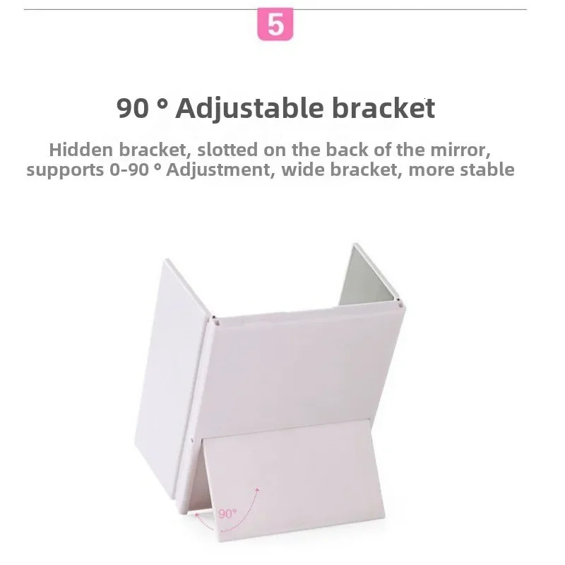 Triple Told Folding Makeup Mirror LED Lampstand Vanity Mirror Supports Dry Battery Charging Square Adjustable Angles Mirror 250625