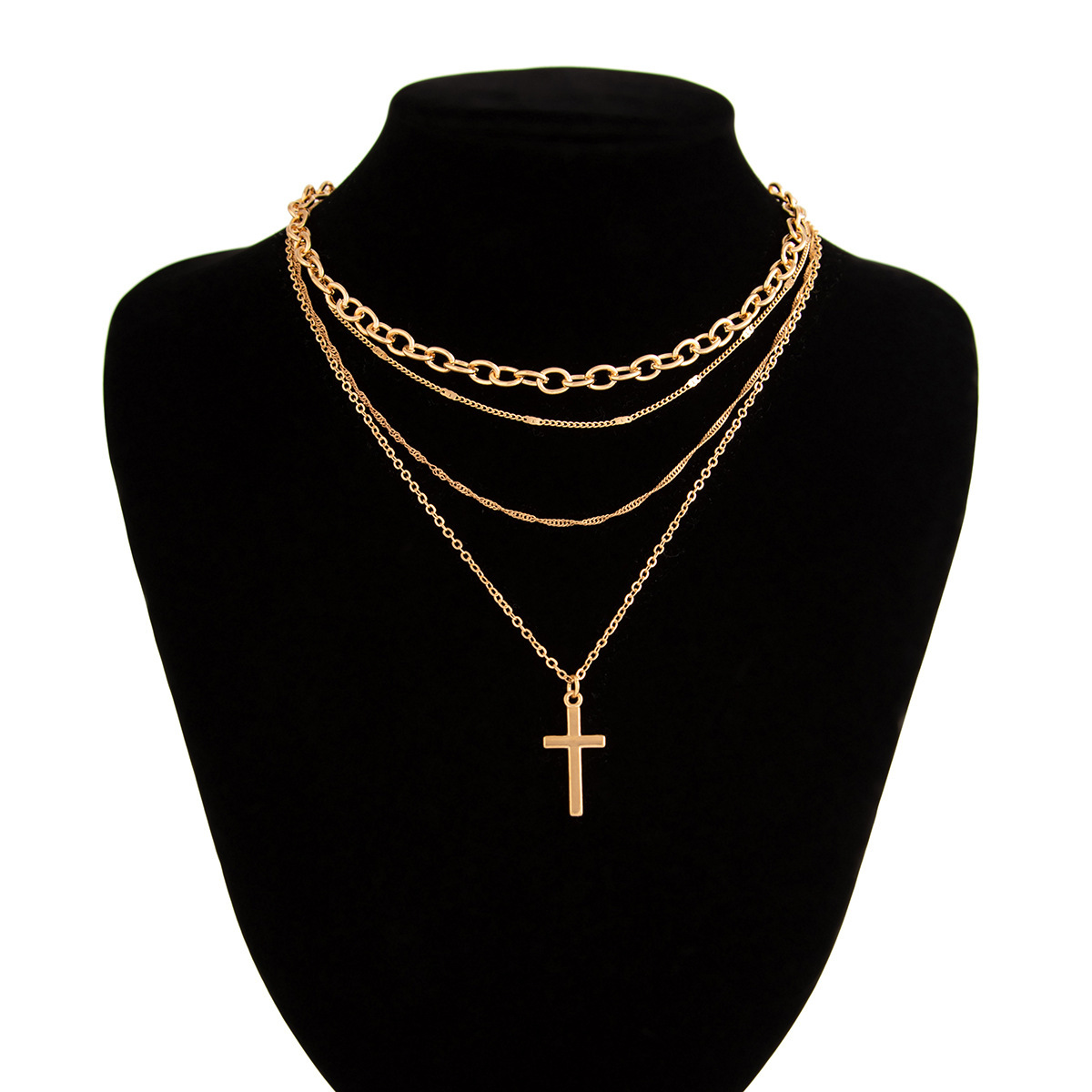 Hip Hop Ins Style Cross Pendant for Women Simple Crystal Personality Sweater Chain Necklace