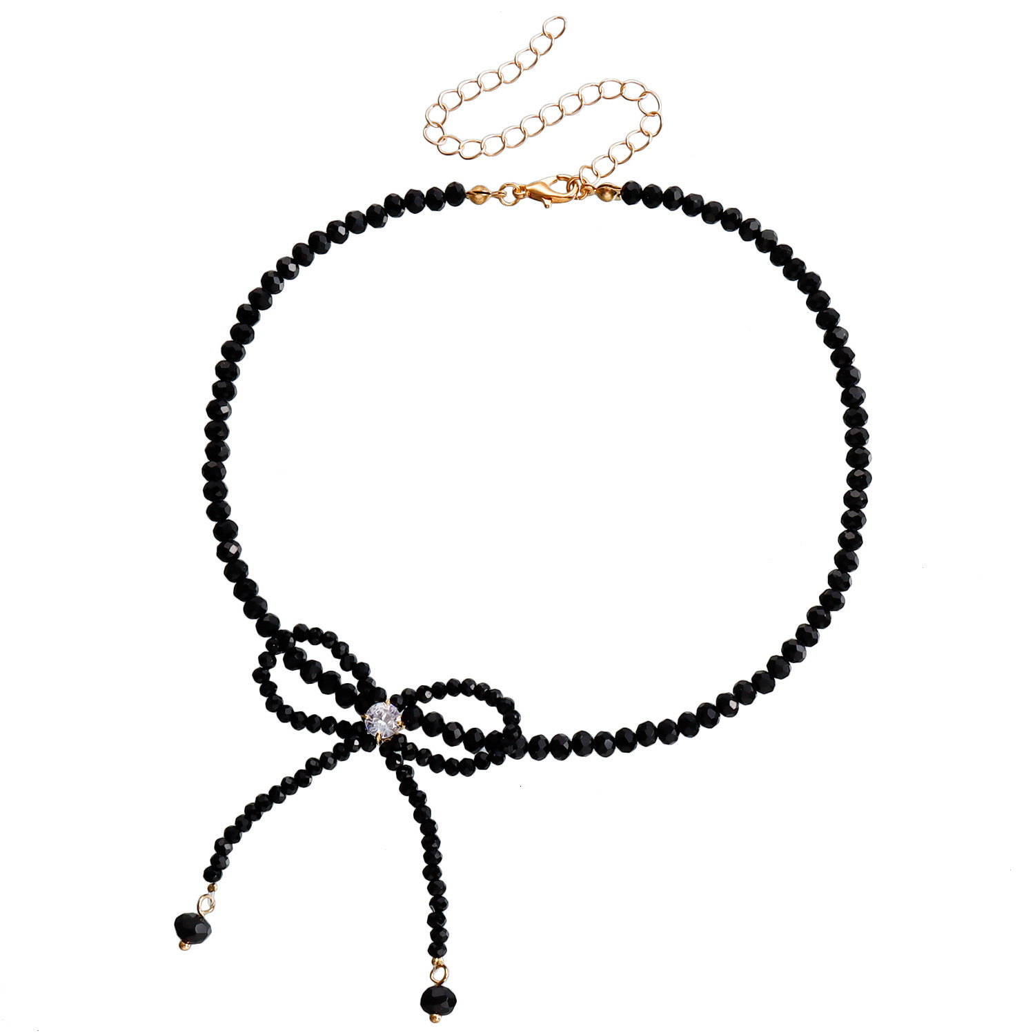 Fashionable Jewelry Elegant Beaded Black Crystal Bowknot Choker Simple Handmade Necklace Jewelry for Women