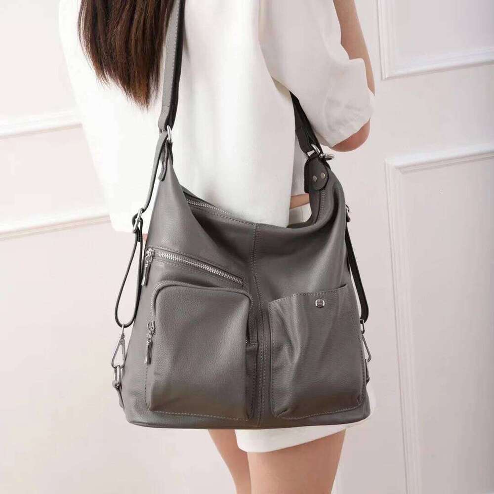 Dual-purpose Genuine Handbag Women Casual Real Cow Leather Backpack Multifunctional Ladies Cowhide Tote or Shoulder Bag