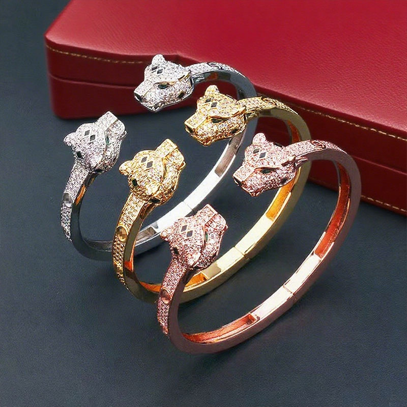Brand Bracelet Luxury Crystal Double Leopard Cuff Bracelet Classic 18k Gold Diamond Designer Bracelet for Men