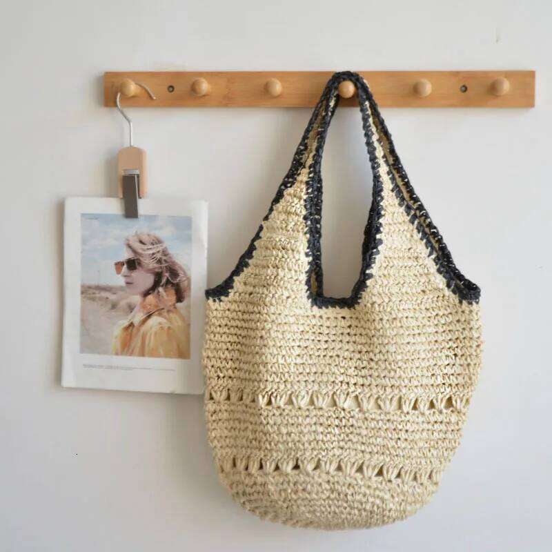 Handmade Crochet Beach Summer Hollow Woven Shoulder Bag Bohemian Knitting Straw For Women Bucket Bags Shopper Tote NEW