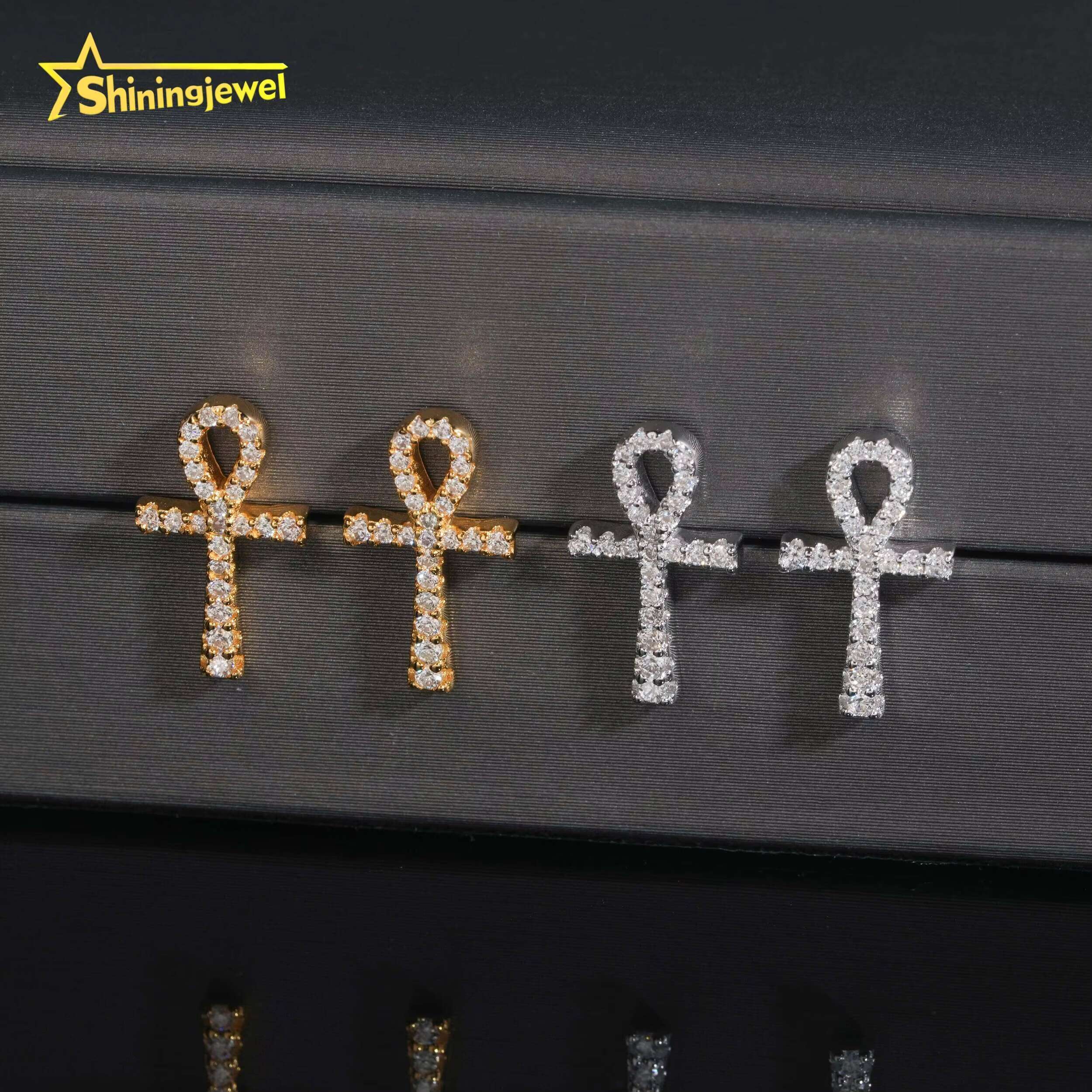 Hot Selling Hip Hop Jewelry Tester Stocks 925 Sterling Silver Gold Plated Iced Out VVS Diamond Moissanite Stud Earrings