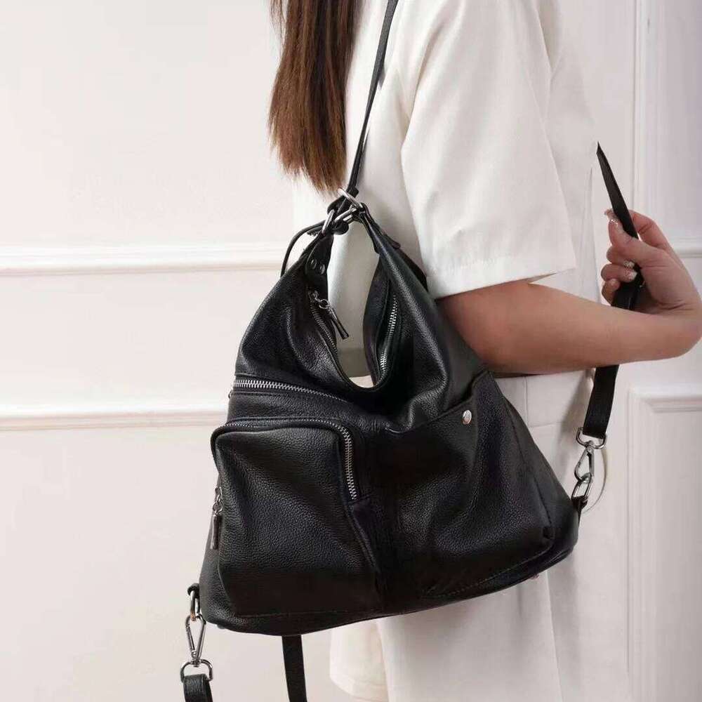 Dual-purpose Genuine Handbag Women Casual Real Cow Leather Backpack Multifunctional Ladies Cowhide Tote or Shoulder Bag