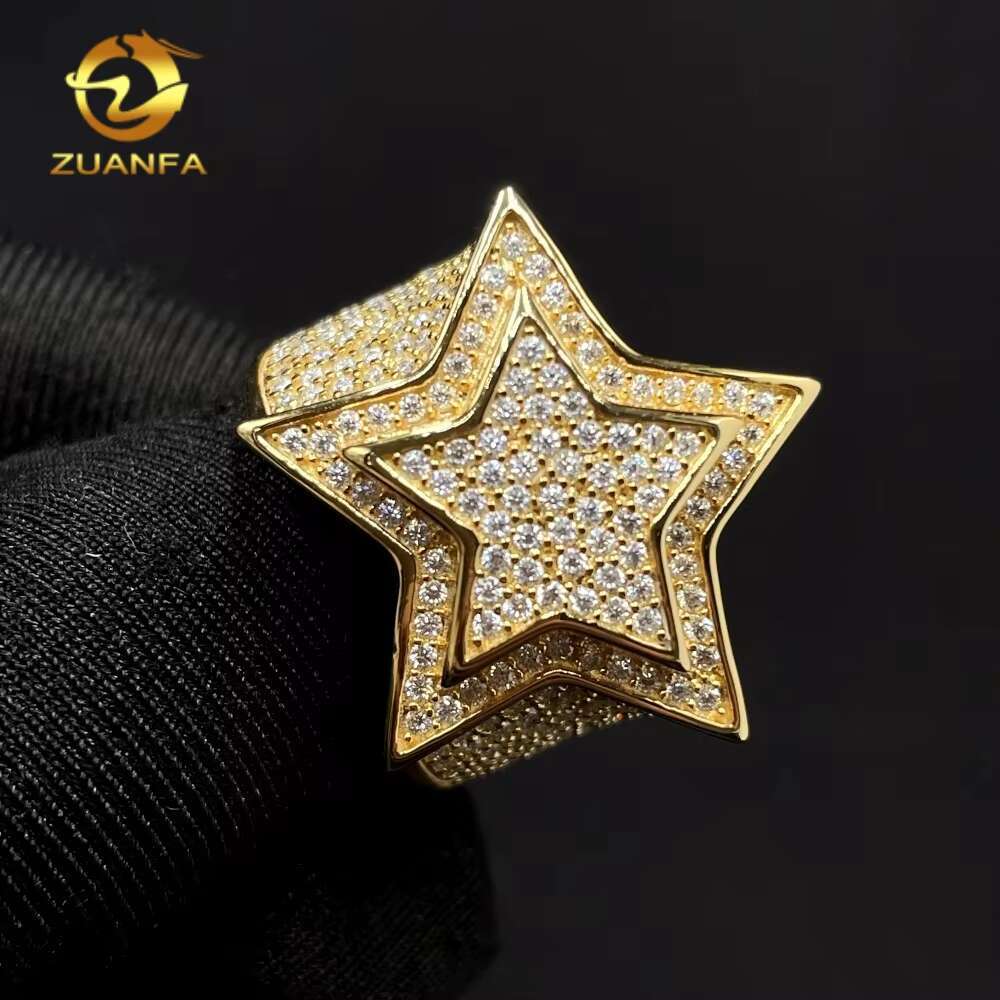 New Stocks Pass Diamond Tester 925 Silver Fine Jewelry Hip Hop Diamond Moissanite Rings Iced Out Star Men Ring