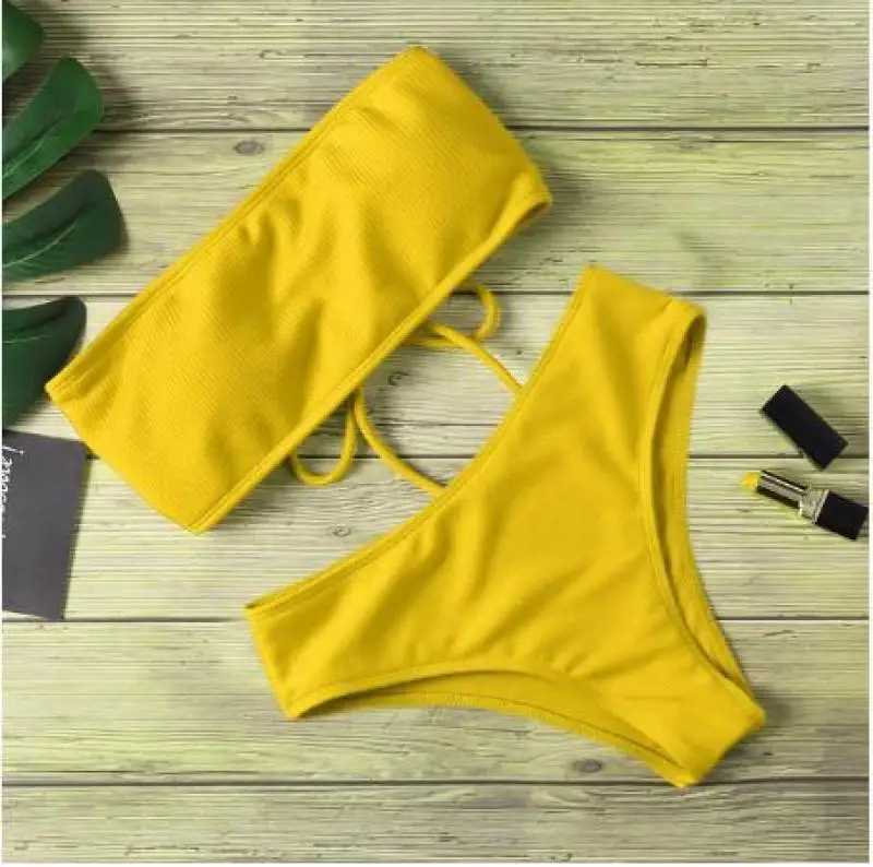 Strapless Bikini Lady High Waist Sexy Split Swimsuit Summer Beach Swimwear for Women Holiday XJ250624