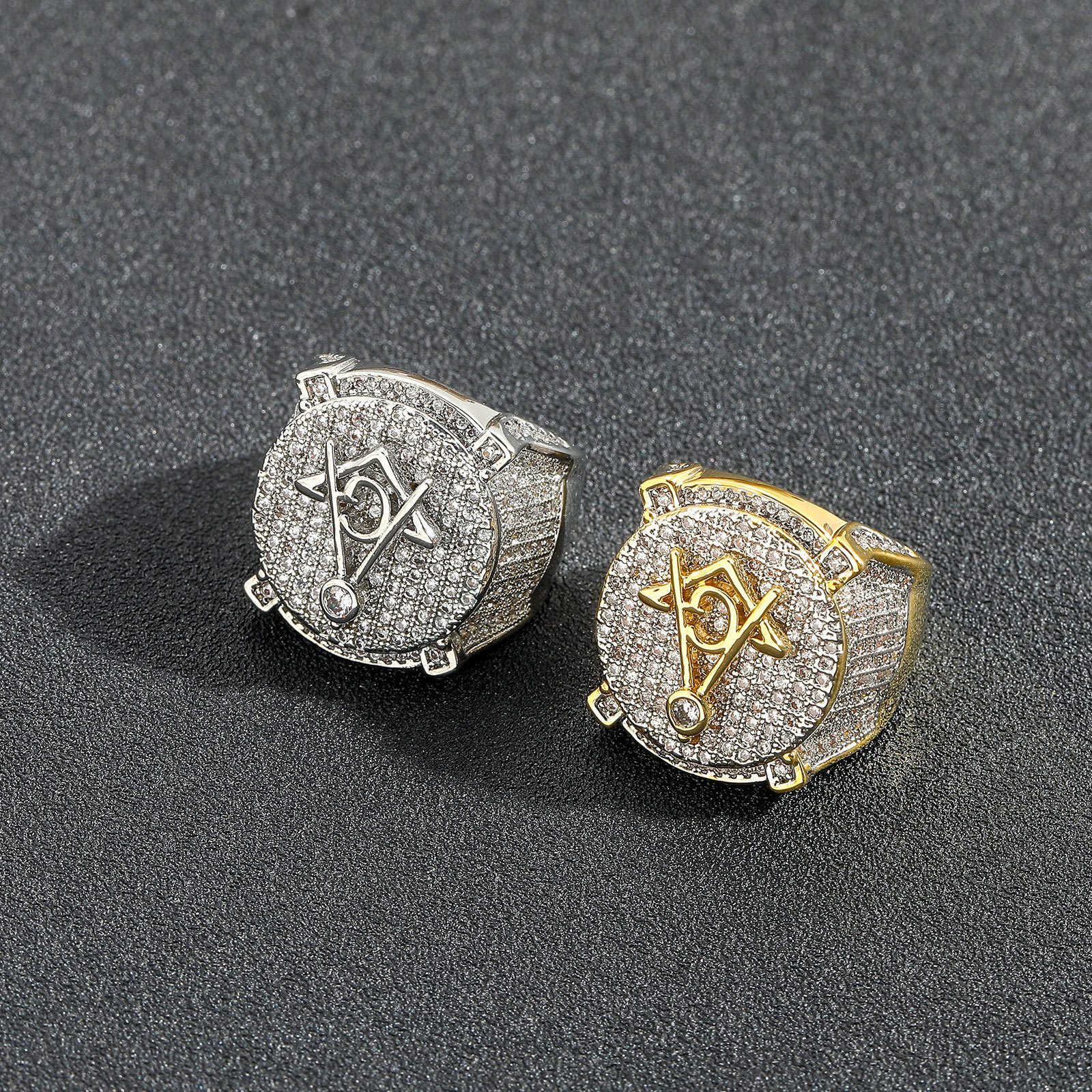 Luxury Moissanite AG Freemasonry Ring Solid Gold Diamond Set Creative Individual Hip Hop Couple's Rings Pass the diamond tester