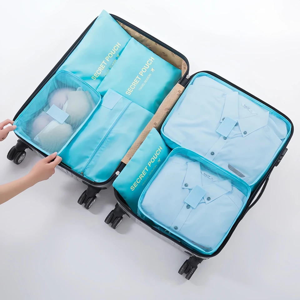 6-Piece Waterproof Travel Organizer Set with Double Zippered Collapsible Cube Bags for Vacation Business Trips-tan 250624