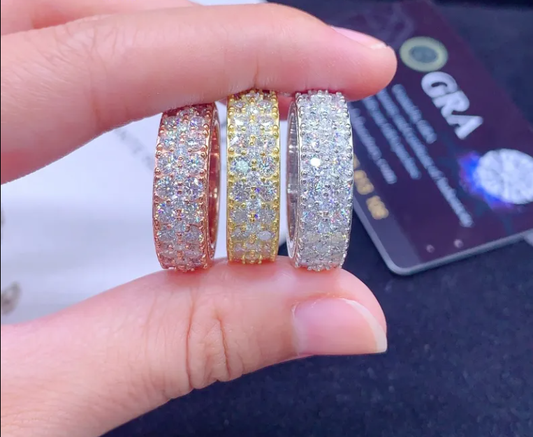 Silver 925 Jewelry Ring Iced Out Two Rows VVS Moissanite Ring Men Hip Hop Rings GRA Certificated