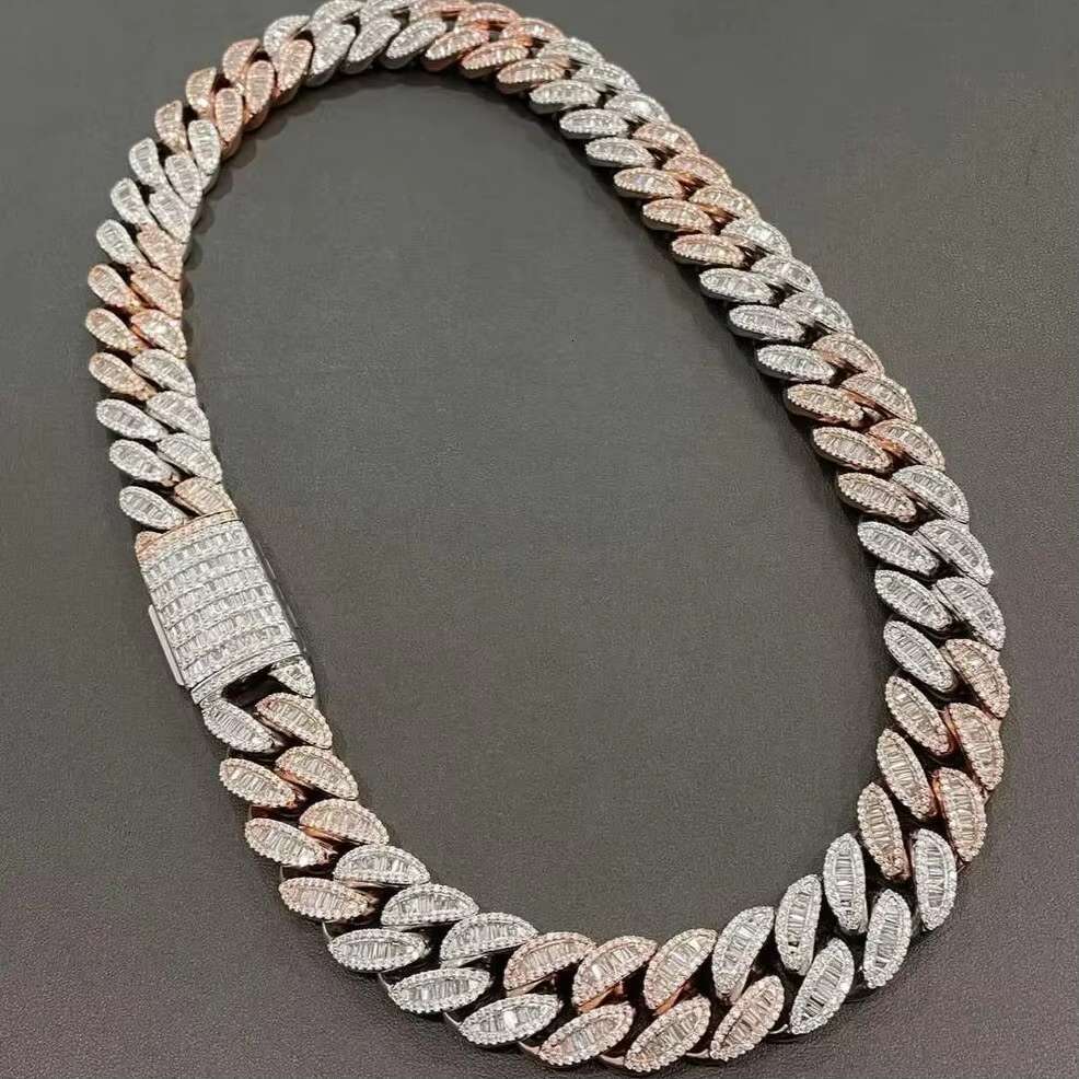 Luxury Rappers 20MM Iced Out Rose Gold Chain Emerald Cut Moissanite Cuban Link Chain Hip Hop Diamond Cuban Chain for Men