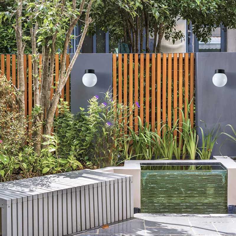 Modern Loft LED Outdoor Porch Light Black White PC Base Milky Acrylic Lampshade E27 Ball Outdoor Wall Lamp Up Down Wall Lamp XJ250624