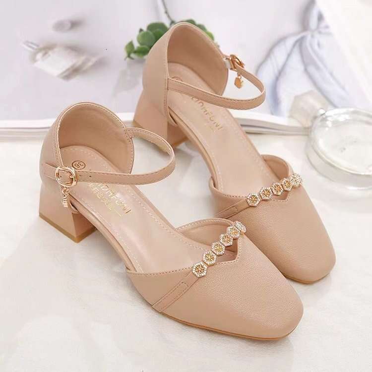 Women's Elegant Peep-Toe Sandals 2024 Spring Summer New Chunky Heel One-Strap Versatile Fairy Style High Heels Hollow Single Shoes