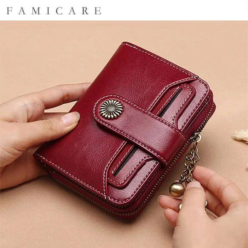 Luxurious Design Bags 2025 Women Wallet Lady Split Leather Vintage Bifold Purse Female RFID Card Holder RetroCoins Bag Gift for Mom Box Packing