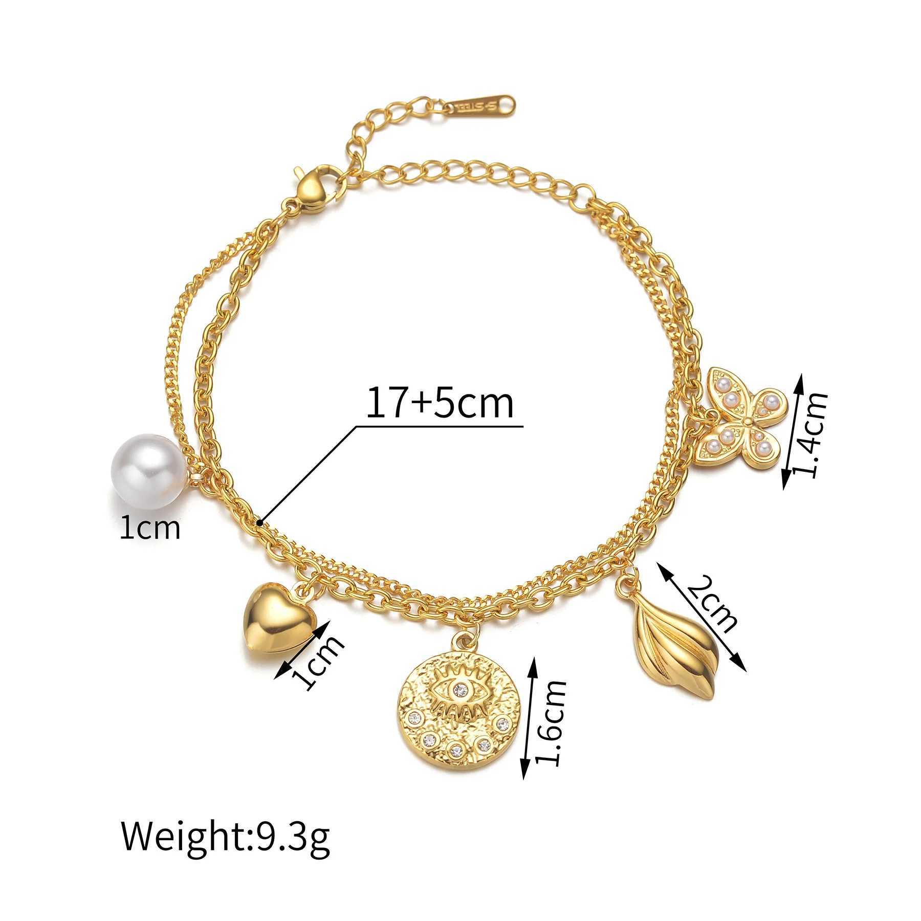 teeme New Double Layers shaped Pendant Bracelet for Women Gold-plated Stainless Steel Simple Birthday Gift X250625