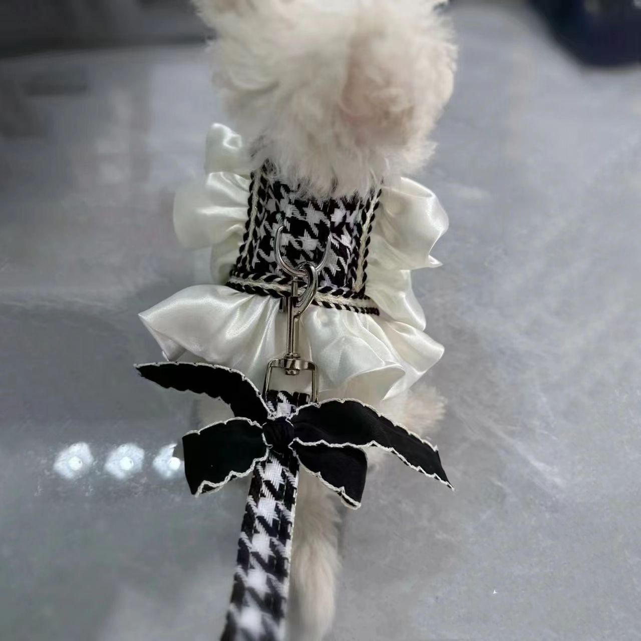 Luxury Princess Dog Harness with Leash Set, No Pull Adjustable Simple Magic Glue Puppy Pet Vest Harnesses Summer Pets Dress for Small Medium Dogs and 