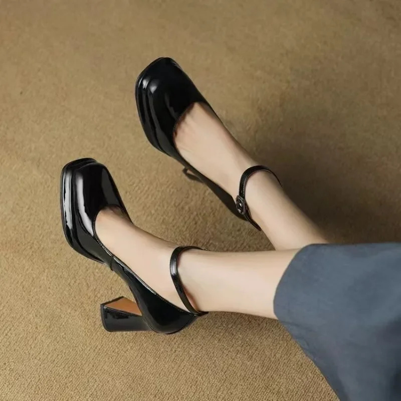 Thick Bottom High Heels Women Shoes Solid Fashion Temperament Single Shoe Spring Summer Ankle Buckle Elegant Woman Heeled Shoes 250624