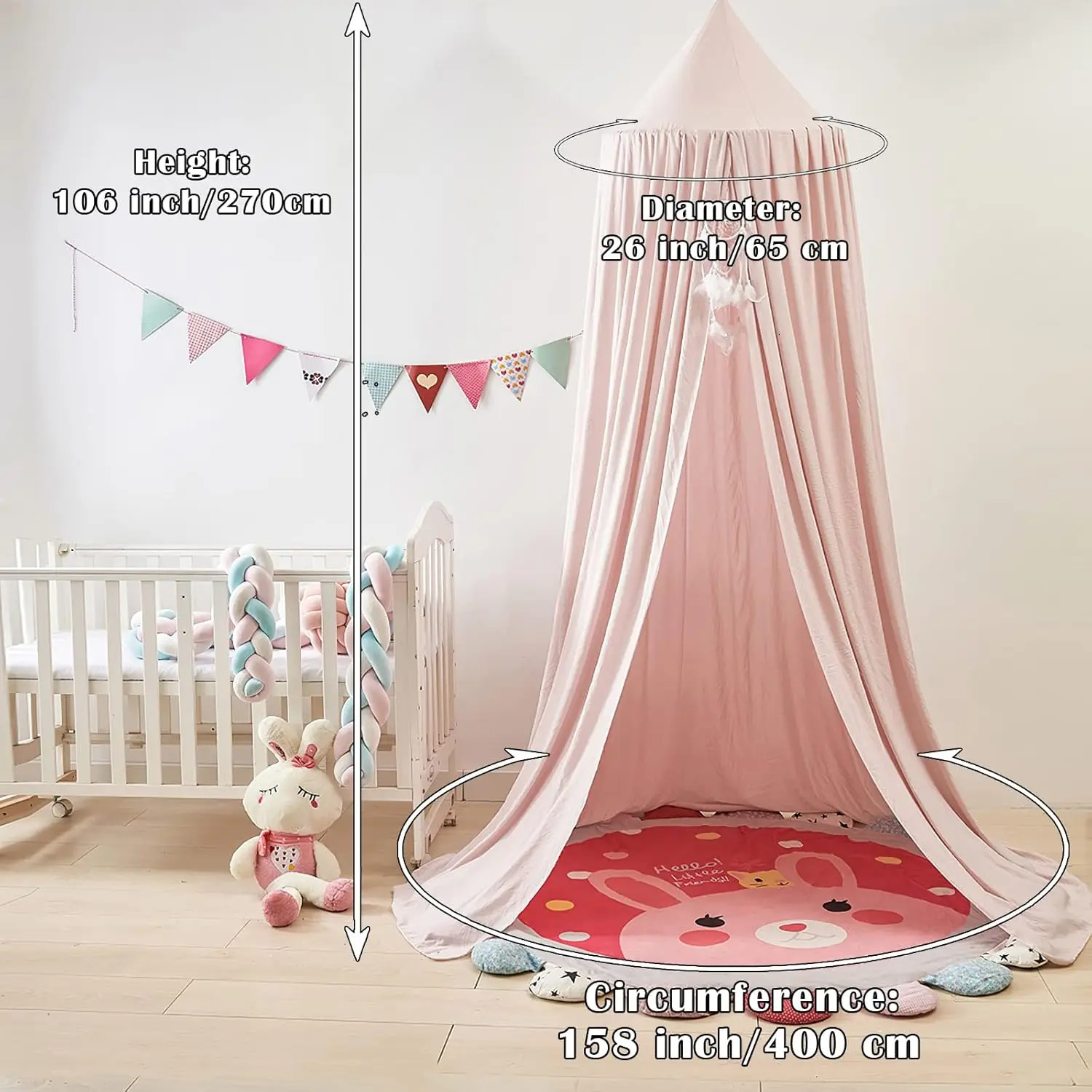 Battilo Kids Bed Mosquito Net Bed Canopy for Boys Girls Room Bed Curtain for Child Crib Children Tent Hanging Round Play Tent 250624