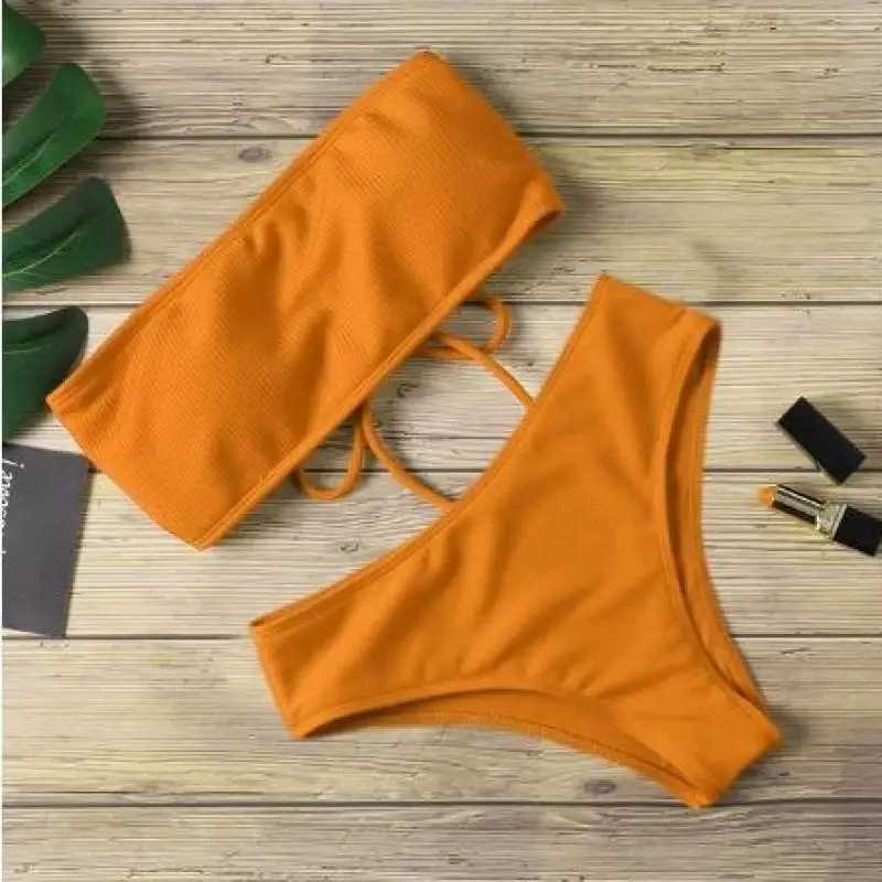 Strapless Bikini Lady High Waist Sexy Split Swimsuit Summer Beach Swimwear for Women Holiday XJ250624