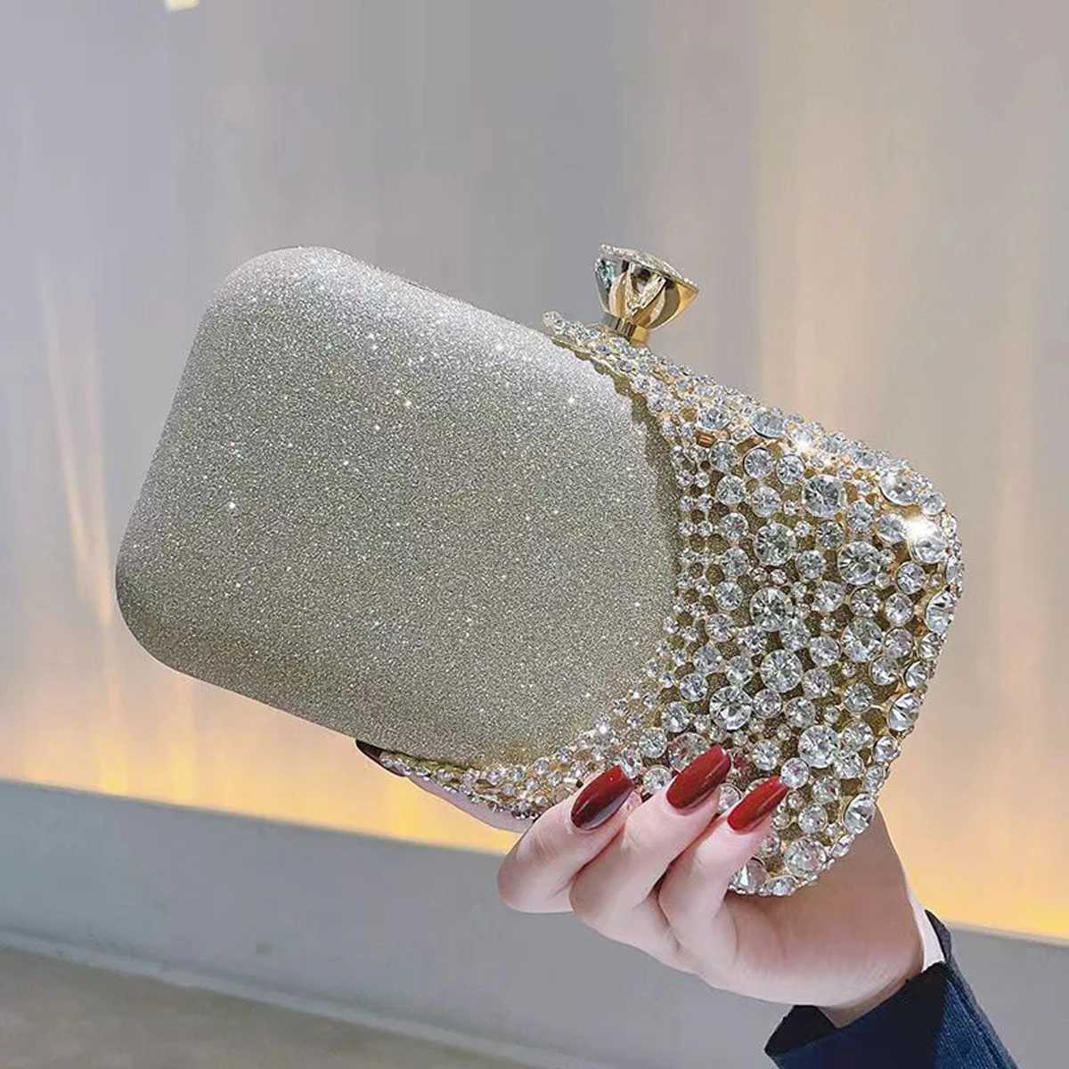 Hollow Out Fashion Women Evening Bags With Diamonds Shoulder Chain Handbags Wedding Bridal Female Purse Sequined Holder M250625