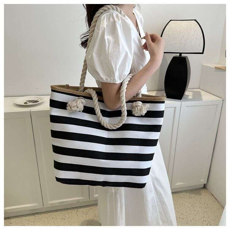 2025 Summer Canvas Tote Striped Mori Girl Style Shopping Eco-friendly Beach Bag