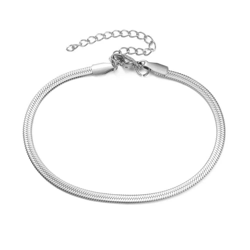 Teamer Snake Chain Anklet 3MM Stainless Steel Adjustable Chain Anklet Gifts for Women Girls Beach Jewelry Accessories U250624